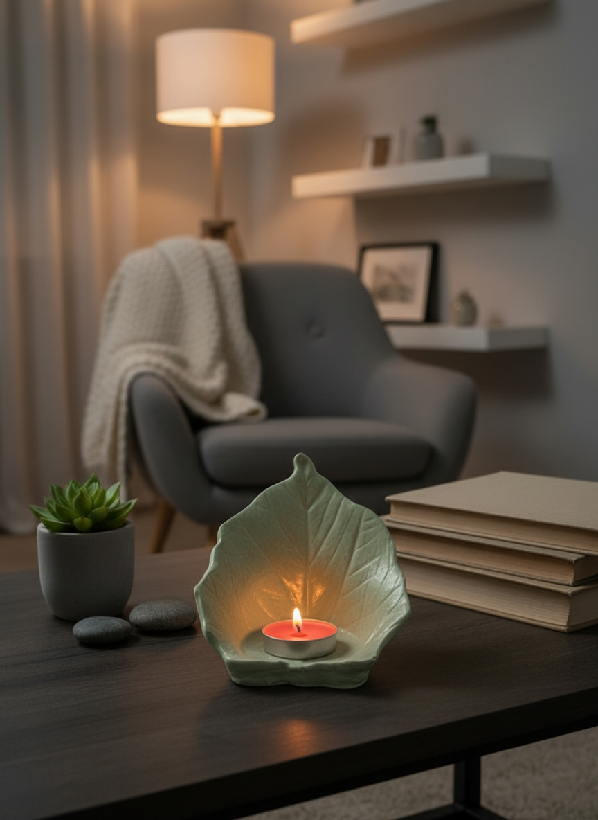 Yaprak Tasarımlı Taş Mumluk