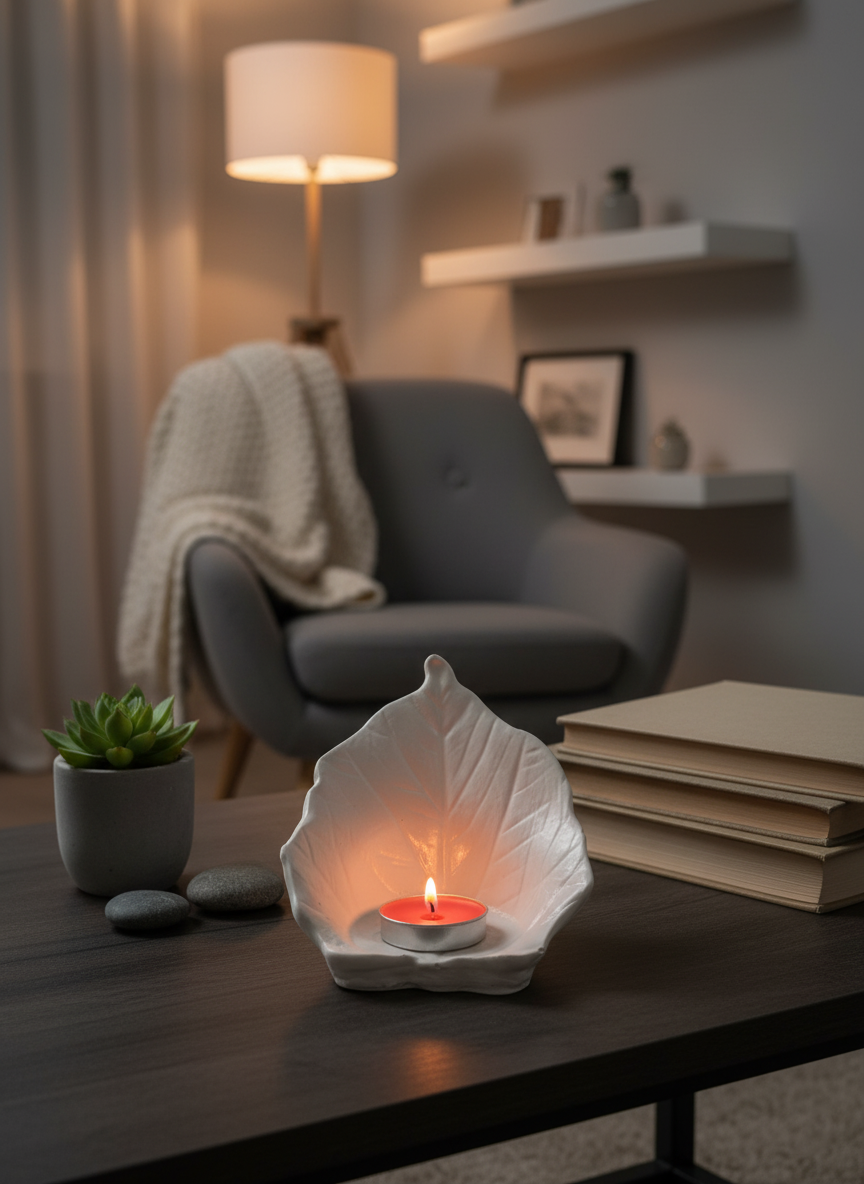 Yaprak Tasarımlı Taş Mumluk