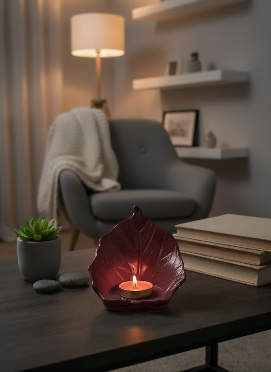 Yaprak Tasarımlı Taş Mumluk