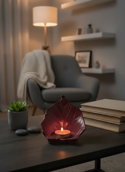 Yaprak Tasarımlı Taş Mumluk