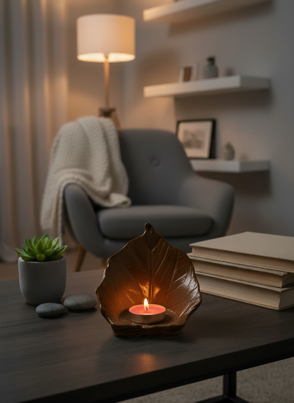 Yaprak Tasarımlı Taş Mumluk