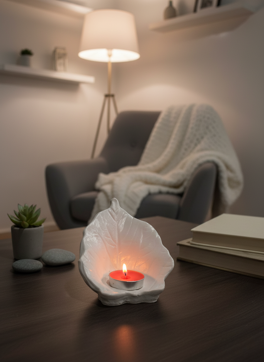 Yaprak Tasarımlı Taş Mumluk