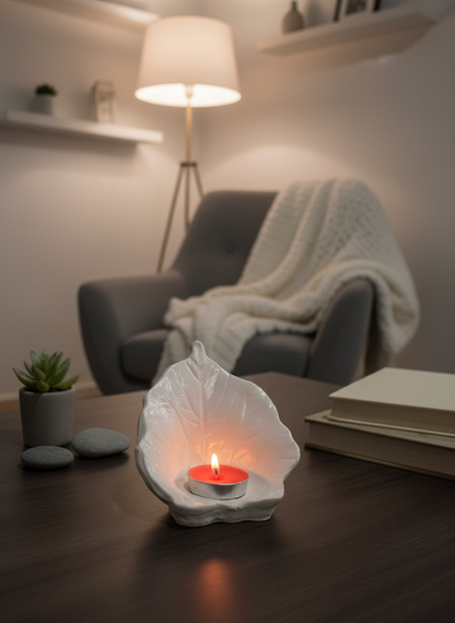 Yaprak Tasarımlı Taş Mumluk