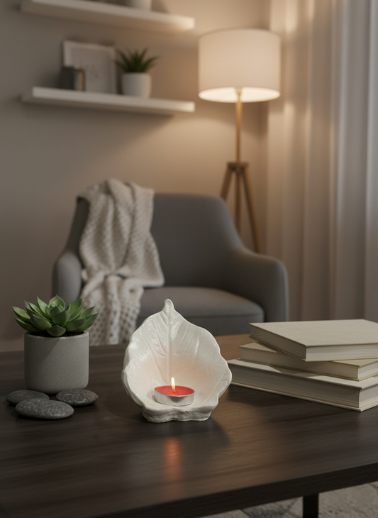 Yaprak Tasarımlı Taş Mumluk